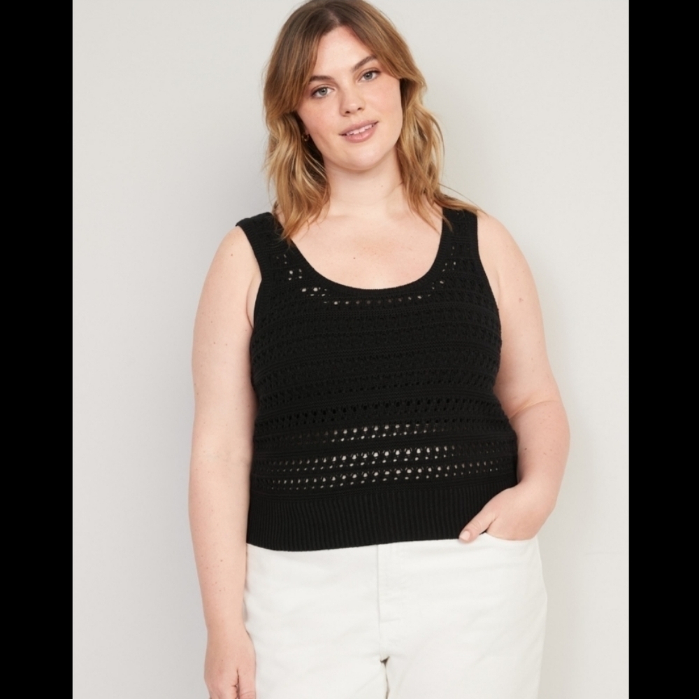 Old Navy Cropped Open-Knit Sweater Black Tank Top - Size 2X